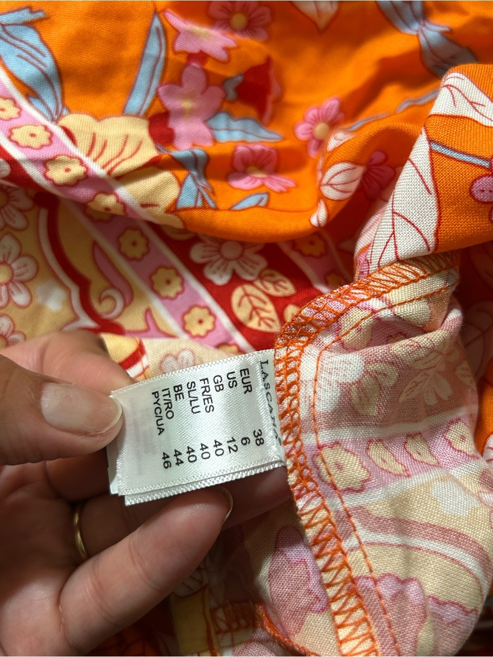Floral V-Neck Orange Maxi Dress with Pink Trim - Picture 8 of 8